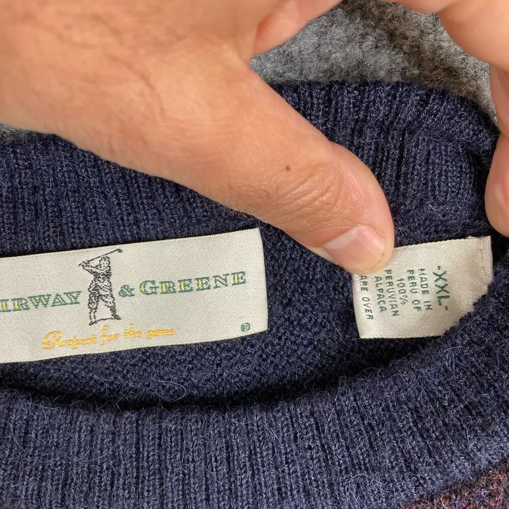 Fairway & Greene‎ Sweater Mens XXL Navy Argyle Baby Alpaca Golf Pullover